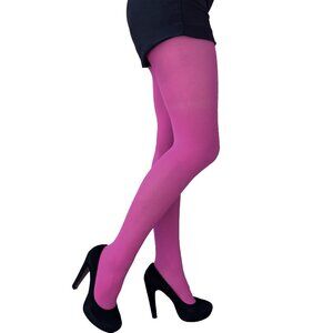Fuchsia Pink Opaque Tights For Women, Soft & Durable, Plus Size Available